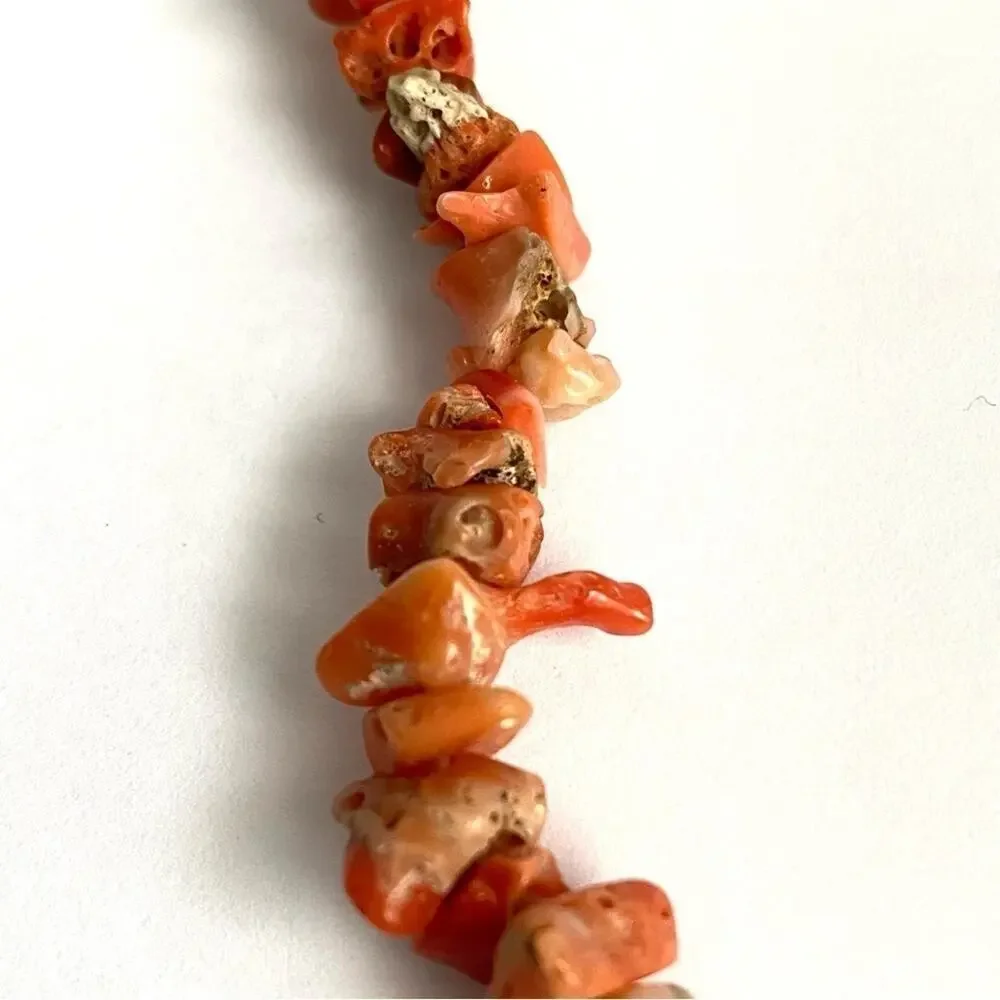 Vintage Coral Necklace Beaded Nugget Chip‎ 12K Gold Fill 60s Retro Estate Piece